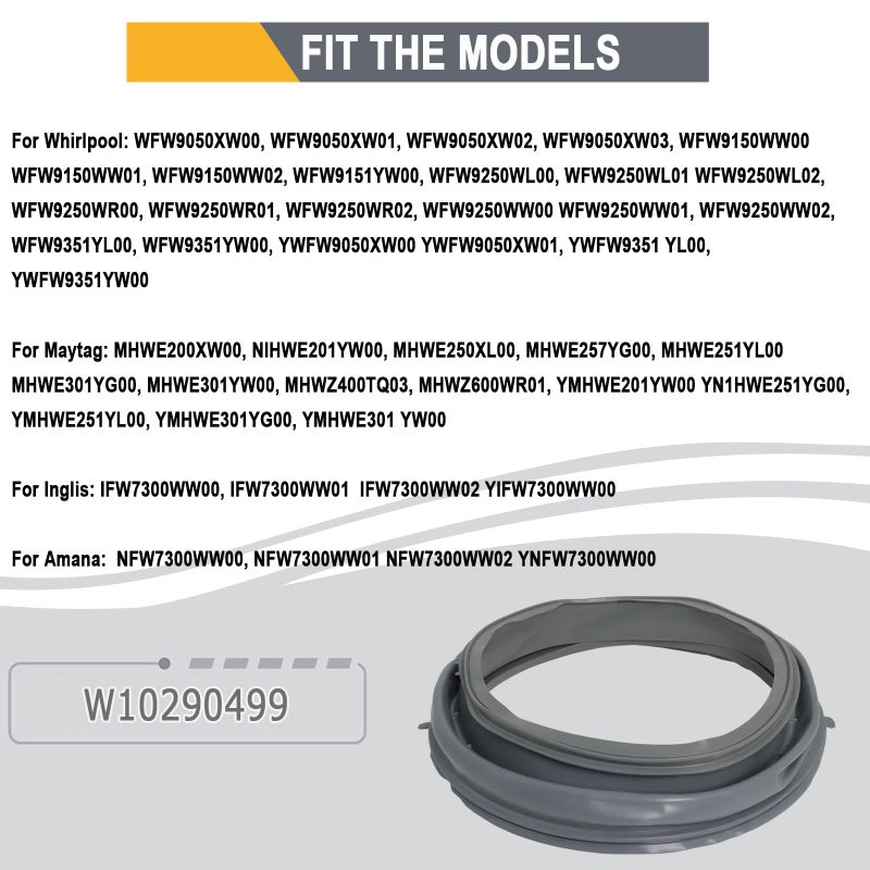 Wadoy Wpw10381562 Wfw9050Xw00 Door Boot Seal Compatible With Whirlpool Amana Lnglis Maytag Washer, Front Load Washer Door Gasket Seal Fit Wfw9150Ww00 Wfw9150Ww01 Wfw9250Ww01 W10381562 W10300559 W10290499 - Image 2